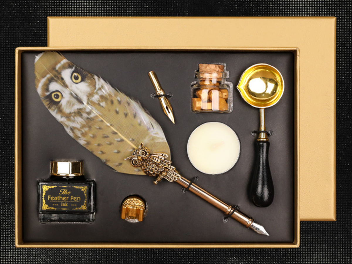 Writing set - Fountain pen with nib, ink, and seal set, customizable with engraving