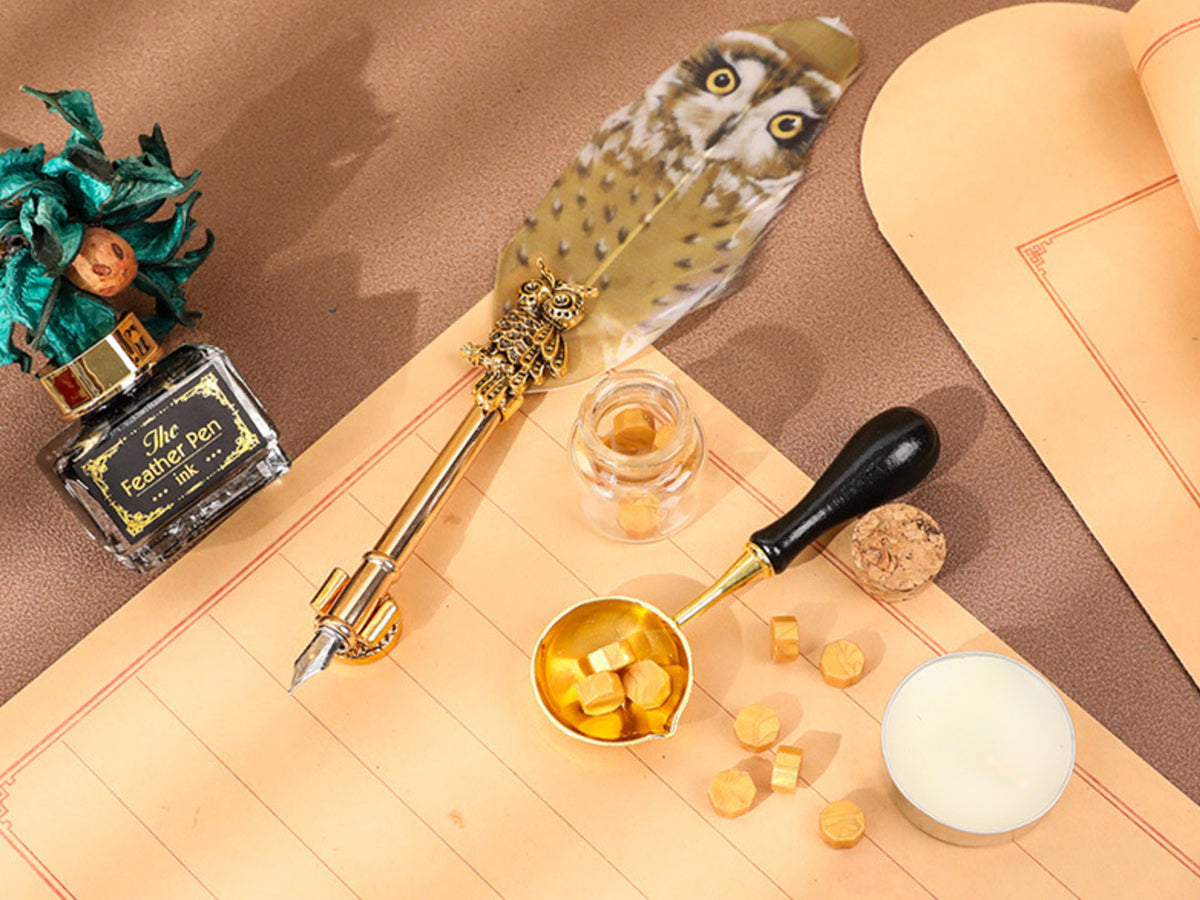Writing set - Fountain pen with nib, ink, and seal set, customizable with engraving