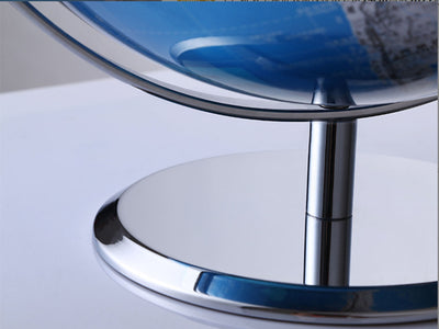 Small Decorative Globe in Blue and Silver, Customizable with Engraving, Ideal as a Gift, 20 cm Tall, an Elegant Living Room Decoration with Geographical Names in English and Chinese