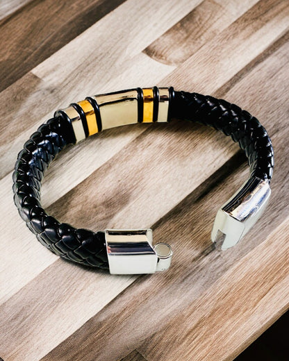 Fashionable Hip Hop Bracelet for Men with Custom Engraving and Magnetic Clasp – Choose Style with Silver or Gold Accents, 22cm PU Leather