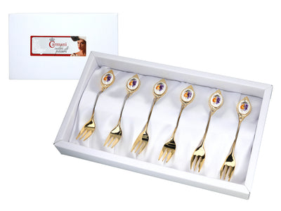 Set of 6 forks, 24K gold-plated forks, fruit motif