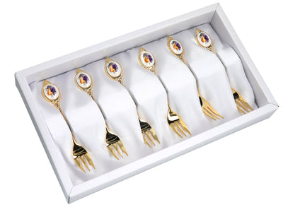 Set of 6 forks, 24K gold-plated forks, fruit motif