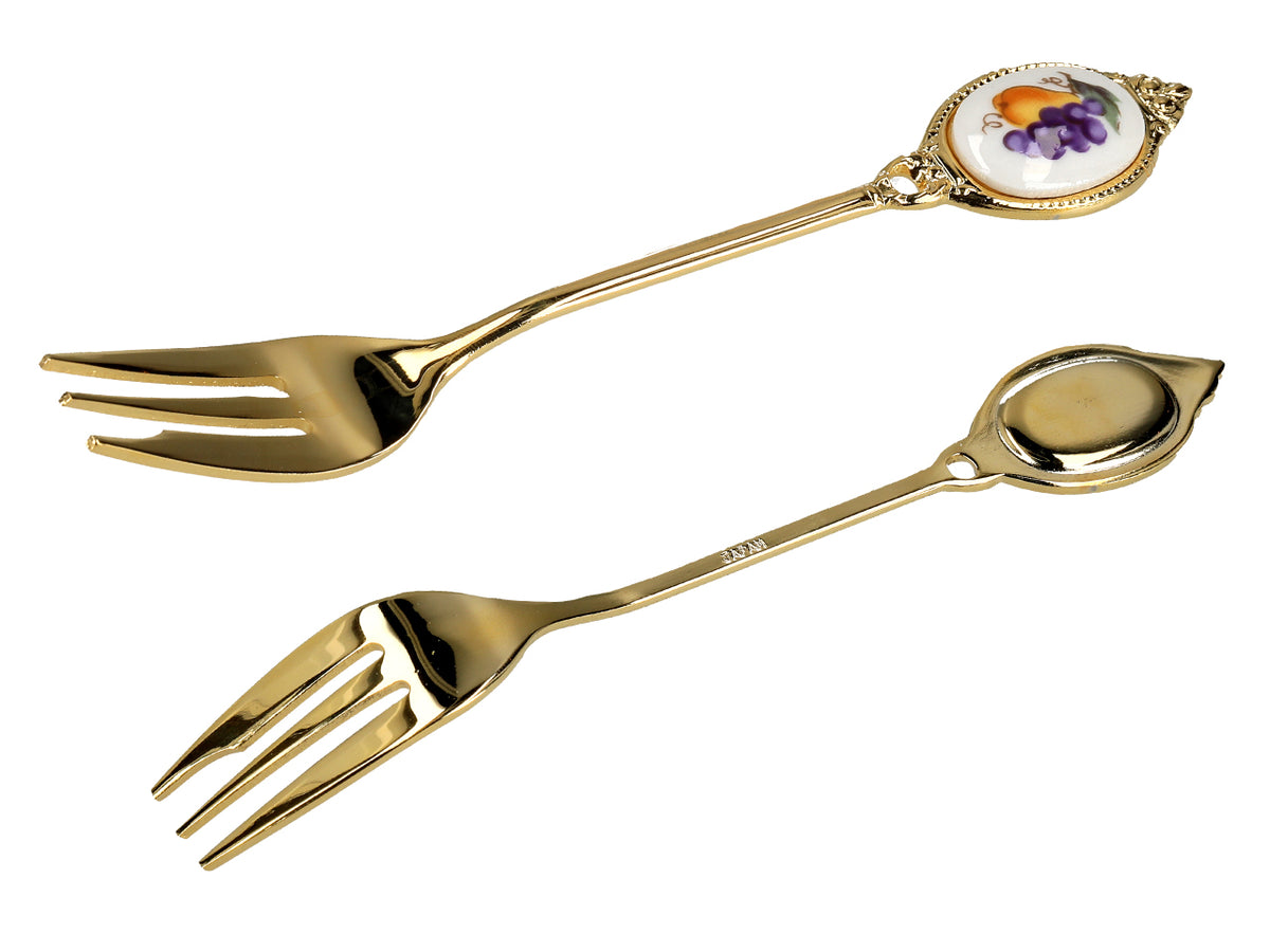 Set of 6 forks, 24K gold-plated forks, fruit motif