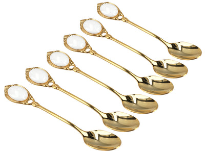 Set of 6 24K gold-plated teaspoons, CARMANI White Eyes, customizable with engraving - an elegant gift for every occasion, dimensions 13 cm