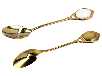 Set of 6 24K gold-plated teaspoons, CARMANI White Eyes, customizable with engraving - an elegant gift for every occasion, dimensions 13 cm