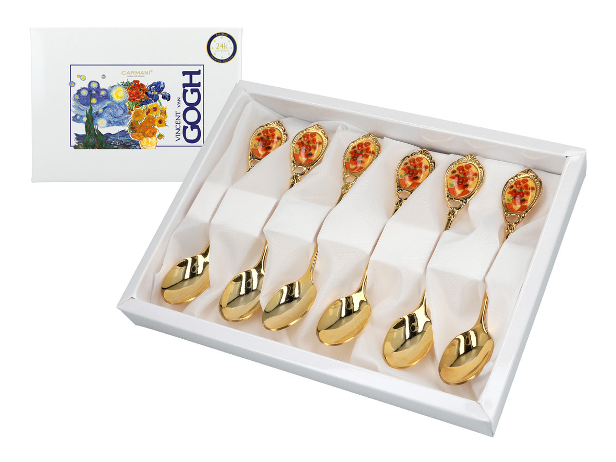 Set of 6 Gold Spoons with Vincent van Gogh's Sunflowers Motif