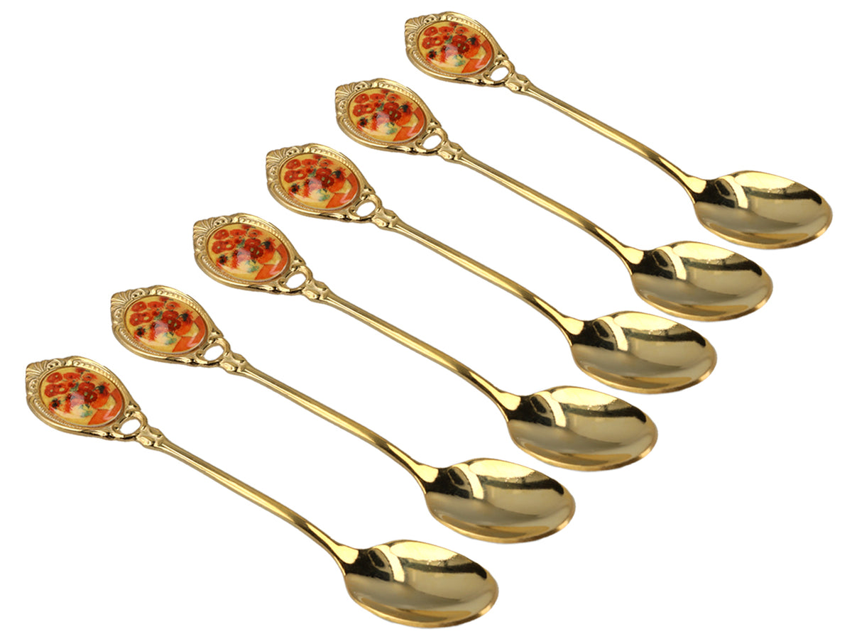 Set of 6 Gold Spoons with Vincent van Gogh's Sunflowers Motif