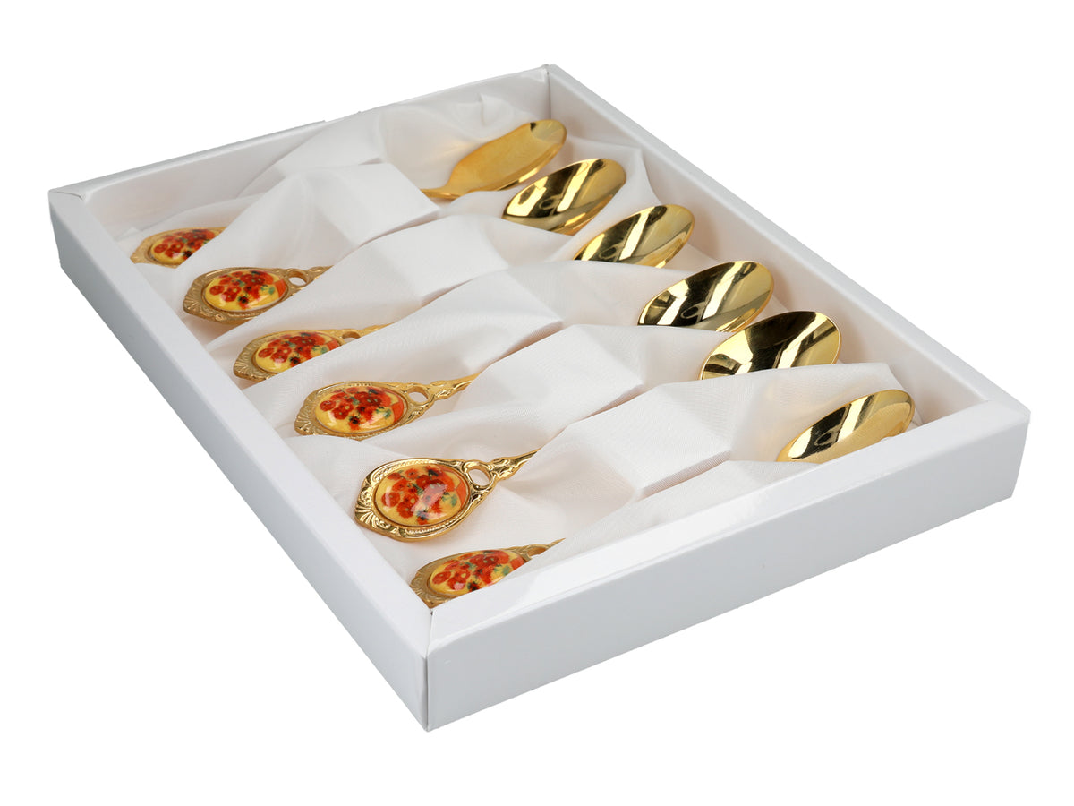 Set of 6 Gold Spoons with Vincent van Gogh's Sunflowers Motif