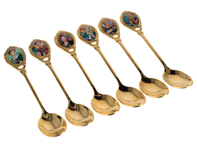 Set of 6 24K Gold-Plated F. Kahlo Spoons, Customizable with Engraving - Elegant Gift Cutlery, 13 cm, CARMANI