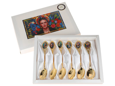 Set of 6 24K Gold-Plated F. Kahlo Spoons, Customizable with Engraving - Elegant Gift Cutlery, 13 cm, CARMANI