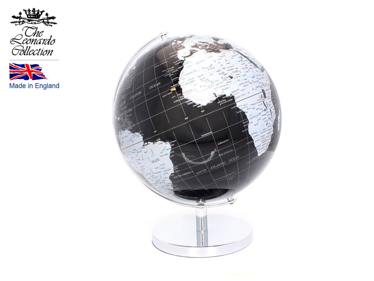 Medium Globe on a Silver Base, Customizable with Engraving, 27 cm Tall
