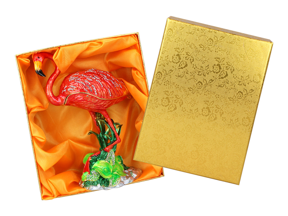 Flamingo Metal Box, Customizable with Engraving, Decorative, Ideal as a Gift, 22 cm Tall