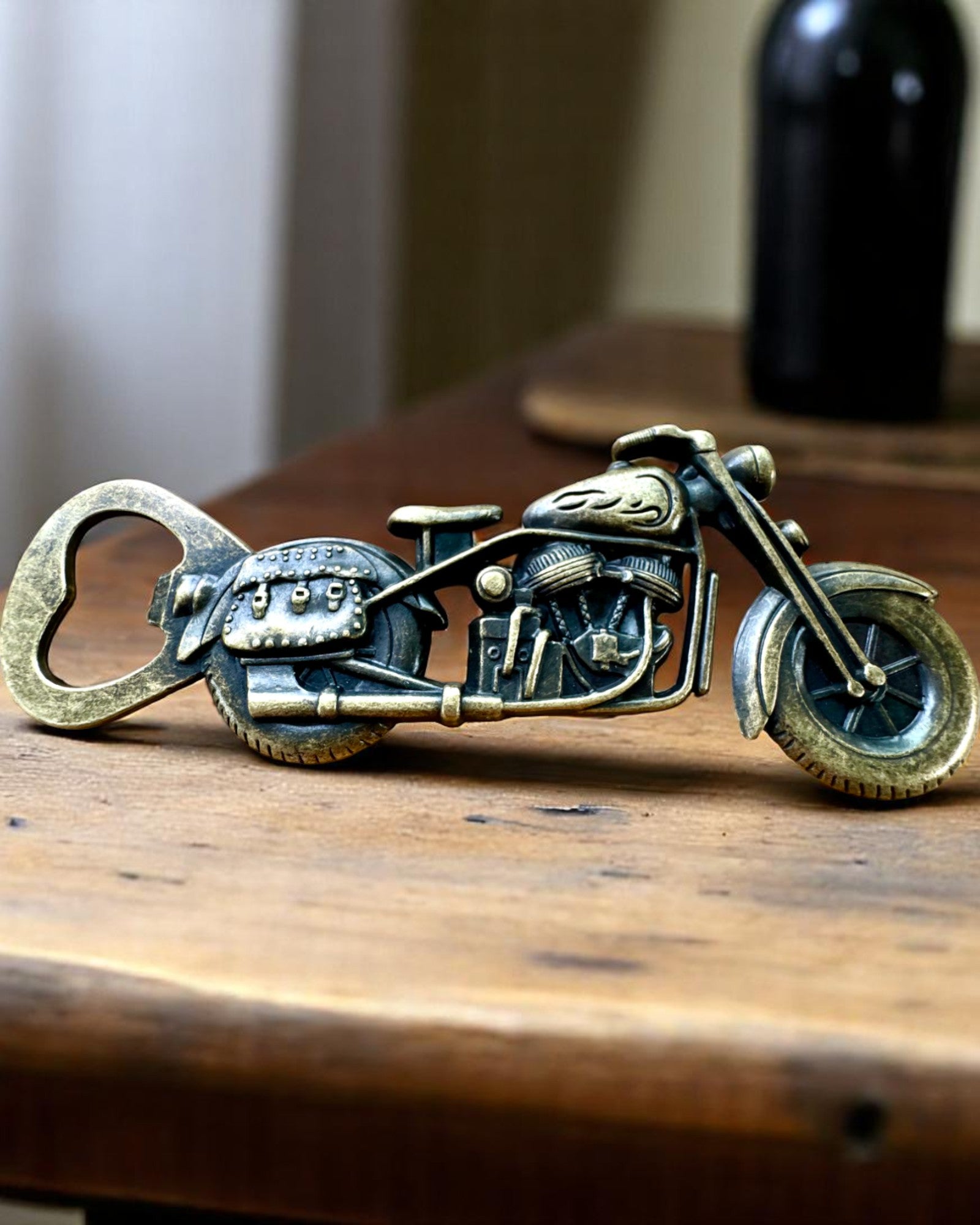 Motorcycle-shaped bottle opener - personalized engraving for a gift