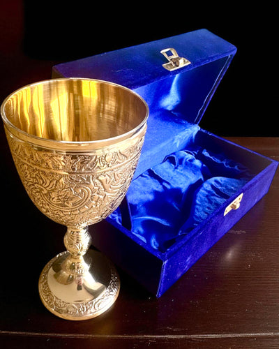 Royal Garden Goblet – hand-crafted brass goblet from India, customizable with engraving for a gift