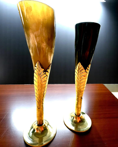 "Spirit of Craft" goblet made of buffalo horn and brass – handcrafted in India, 22 cm, customizable with engraving for a gift