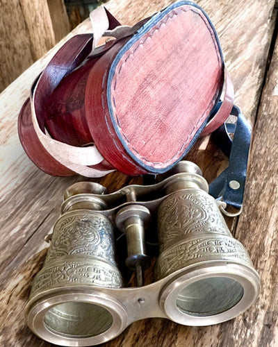Binoculars with leather case Victorian's Eye, 11 cm Brass, Hand-decorated, personalization with engraving for a gift