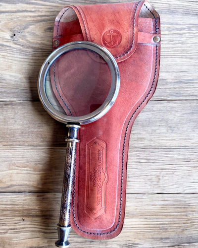 Brass Magnifying Glass Navigator 1941 with Leather Case – Handcrafted, Premium, personalization option for a gift