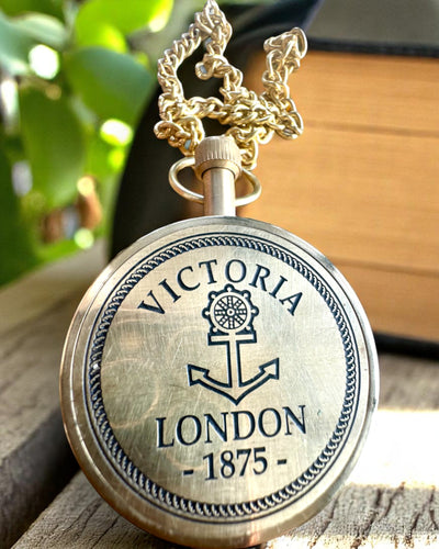 "Victoria Crown" Pocket Watch – Brass, Handcrafted in India, 5 cm wide, Japanese movement, customizable with engraving for a gift