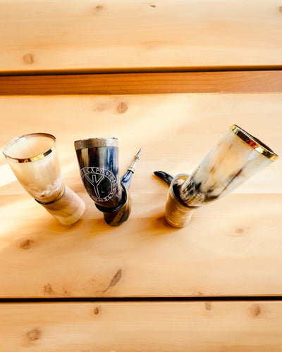 Horn Mug "Viking Valor" - Hand Engraved, Premium Quality - 4 Variants Available