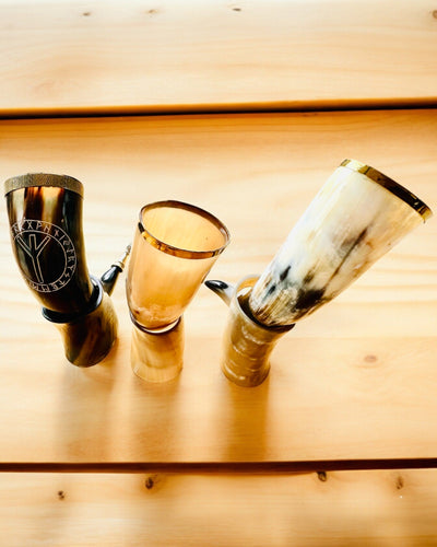 Horn Mug "Viking Valor" - Hand Engraved, Premium Quality - 4 Variants Available