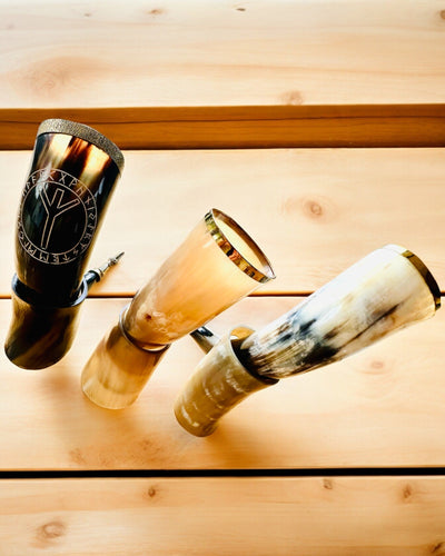 Horn Mug "Viking Valor" - Hand Engraved, Premium Quality - 4 Variants Available