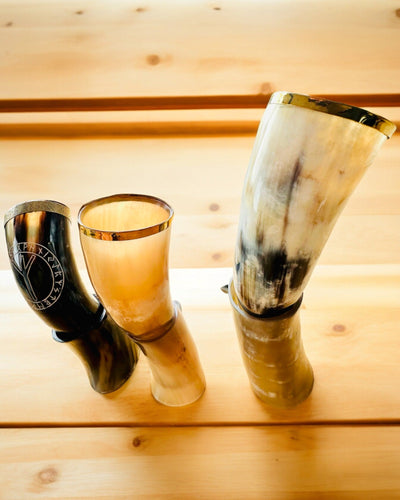 Horn Mug "Viking Valor" - Hand Engraved, Premium Quality - 4 Variants Available