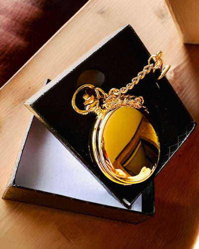 Grand Elegance Pocket Watch with Double Cover, Manual, Gold Color, with Engraving for Gift