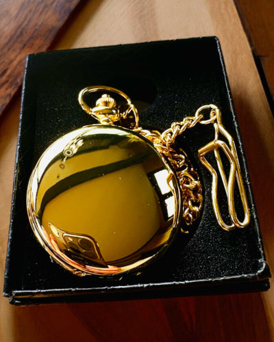 Grand Elegance Pocket Watch with Double Cover, Manual, Gold Color, with Engraving for Gift