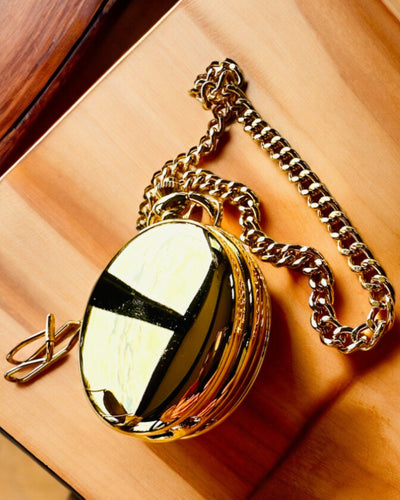 Grand Elegance Pocket Watch with Double Cover, Manual, Gold Color, with Engraving for Gift