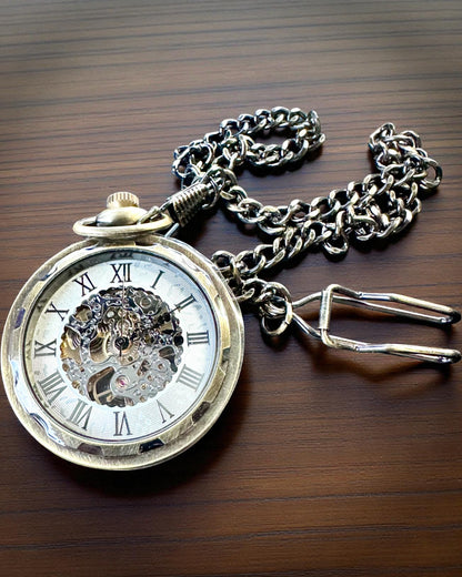 Retro Pocket Watch – Mechanical, Chopped Gold Color, Waterproof, personalization with engraving