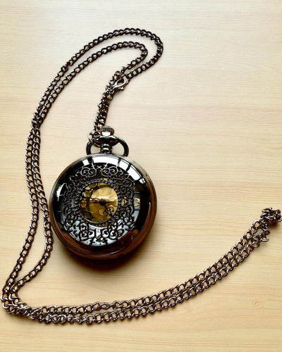 Black Pocket Watch "Midnight Elegance", personalization for gift with engraving