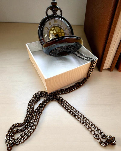 Black Pocket Watch "Midnight Elegance", personalization for gift with engraving