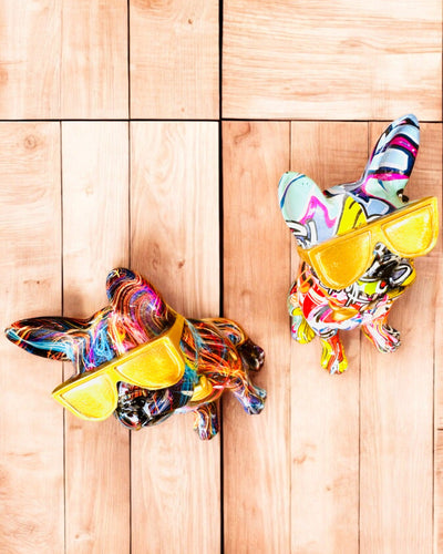 Colorful Bulldog with Glasses - Unique Interior Decoration, decorative figurine as a gift, personalization with engraving