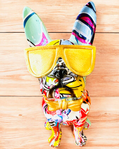 Colorful Bulldog with Glasses - Unique Interior Decoration, decorative figurine as a gift, personalization with engraving