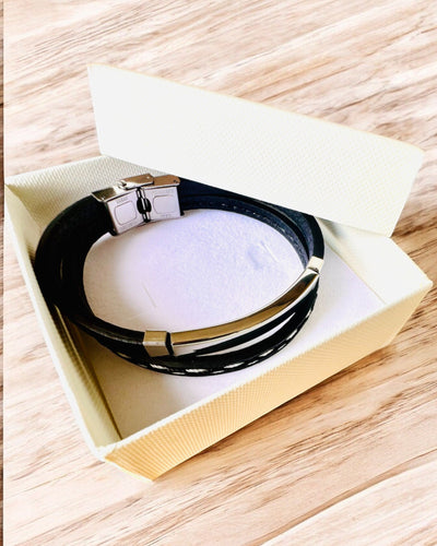 PU Leather and Stainless Steel Sports Bracelet with Engraving Option – 3 Colors