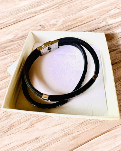 PU Leather and Stainless Steel Sports Bracelet with Engraving Option – 3 Colors