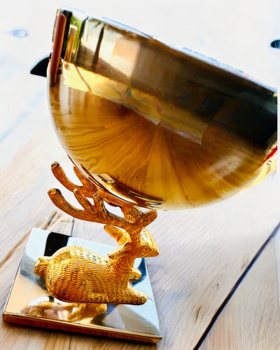 Decorative Bowl Deer Trophy – Handicraft from India, personalization with engraving