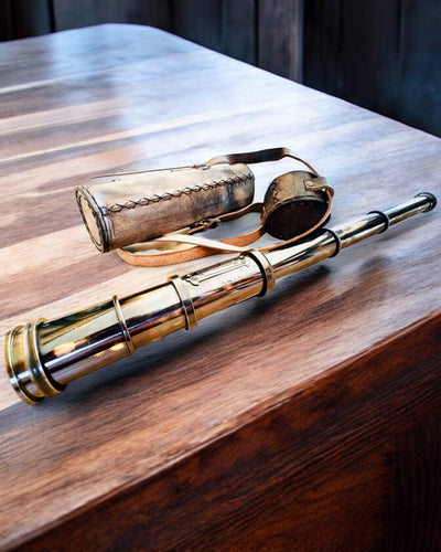 Premium "Voyager" Telescope with Engraved Lens and Genuine Leather Case, customizable engraving option for a gift