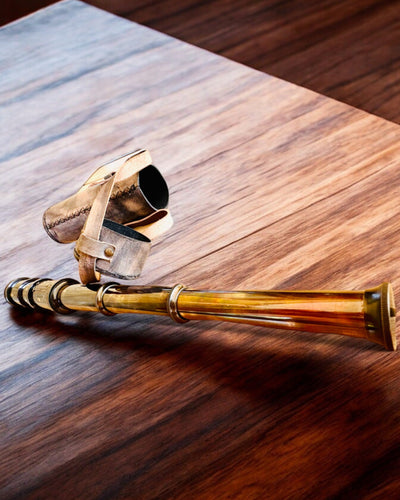 Premium "Voyager" Telescope with Engraved Lens and Genuine Leather Case, customizable engraving option for a gift