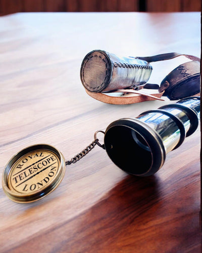 Premium "Voyager" Telescope with Engraved Lens and Genuine Leather Case, customizable engraving option for a gift