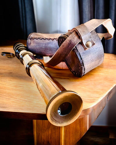 Premium "Voyager" Telescope with Engraved Lens and Genuine Leather Case, customizable engraving option for a gift
