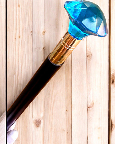 Walking Cane "Blue Diamond" - Handcrafted Wooden, Engraving Available