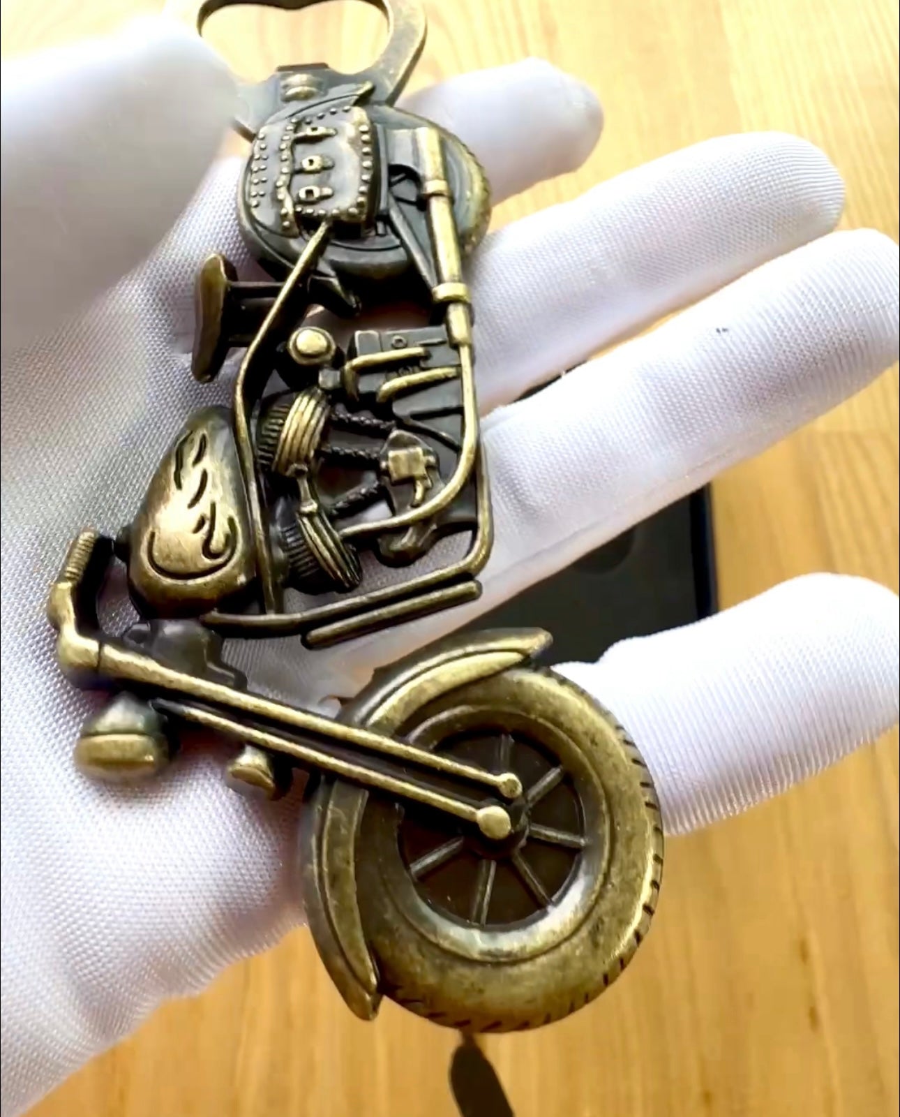 Motorcycle-shaped bottle opener - personalized engraving for a gift