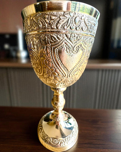 Royal Garden Goblet – hand-crafted brass goblet from India, customizable with engraving for a gift