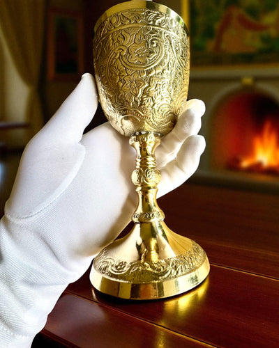 Royal Garden Goblet – hand-crafted brass goblet from India, customizable with engraving for a gift