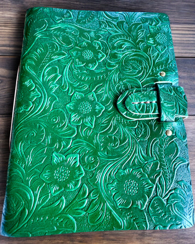 Leather Vintage Notebook "Floralis" – hand-embossed, 400 pages, engraving option, 2 variants