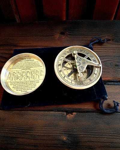 Voyager 7cm Sundial Compass – brass sundial with compass, personalized engraving for a gift