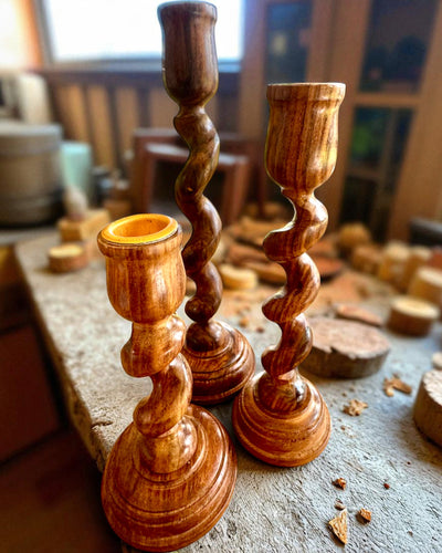 Set of 3 "Spiral Light" candle holders 25 cm high, customizable with engraving for a gift