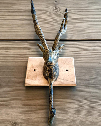 Brass Hanger Deer Guardian, handmade, personalization with engraving on wood possible