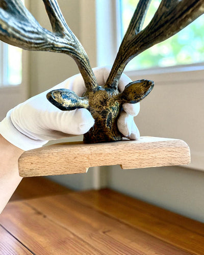 Brass Hanger Deer Guardian, handmade, personalization with engraving on wood possible